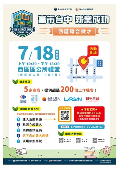 臺中市就業服務處2025「富市台中 就業成功」西區聯合徵才