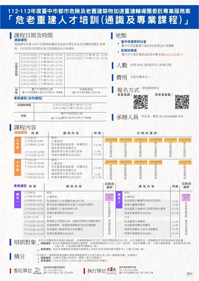 臺中市政府都發局「危老重建人才培訓課程」