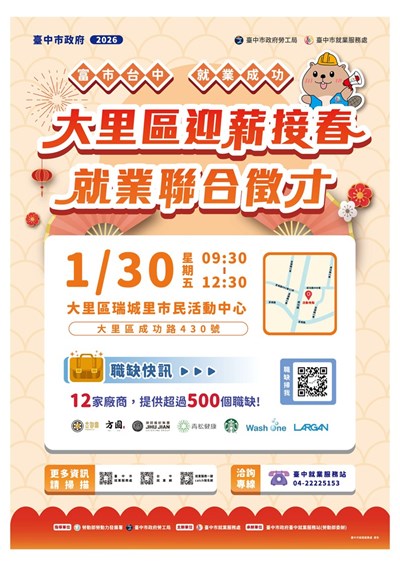 臺中市就業服務處「大里區迎薪接春就業聯合徵才活動」
