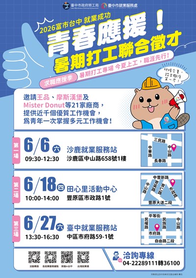 臺中市就業服務處「富市台中 就業成功」暑期打工聯合徵才活動