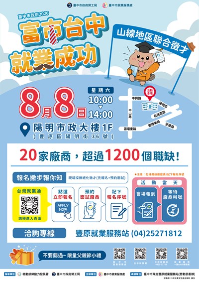臺中市就業服務處2026「富市台中 就業成功」山線地區聯合徵才