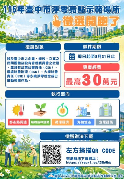 115年臺中市淨零亮點示範場所(含城食森林)徵選活動